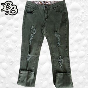 Green Skinny Leg Distressed Ripped Casual Jeans - Size 30-32"